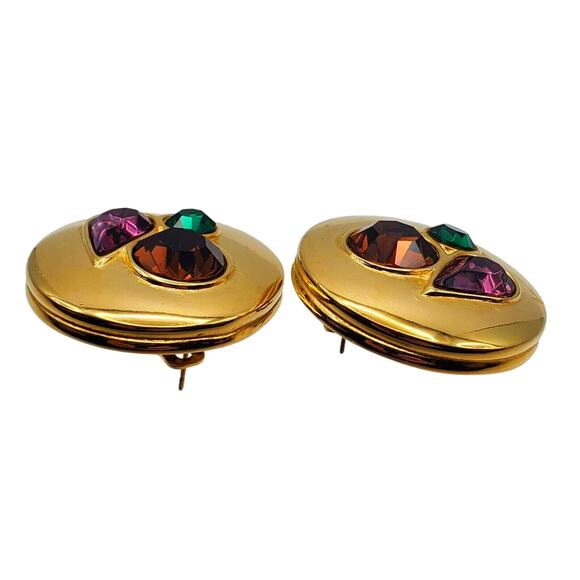 Givenchy Gold Tone Earrings Designer Runway Faux Jewel Crystal Stones Statement - Picture 8 of 11